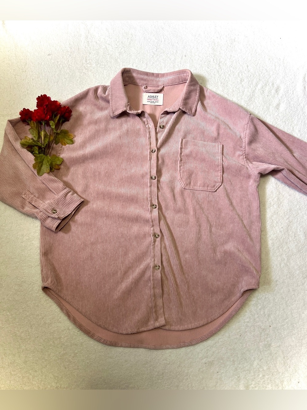 Ashley by 26 Pink Corduroy Shirt Jacket Shacket - Medium